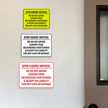 Signs ByLITA Classic Framed Gym Users Notice: We Do Not Advise Leaving Your Belongings Unattended & Accept No Liability For Any Loss or Damage Door or Wall Sign Easy Installation | Warning Health & Safety | Office & Venues
